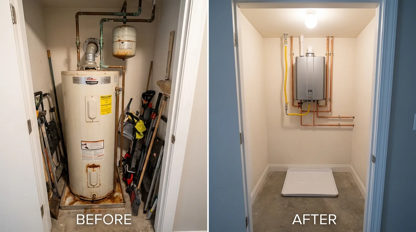 Tank water heater versus wall-mounted tankless unit comparison for Sheldon, ND homeowners